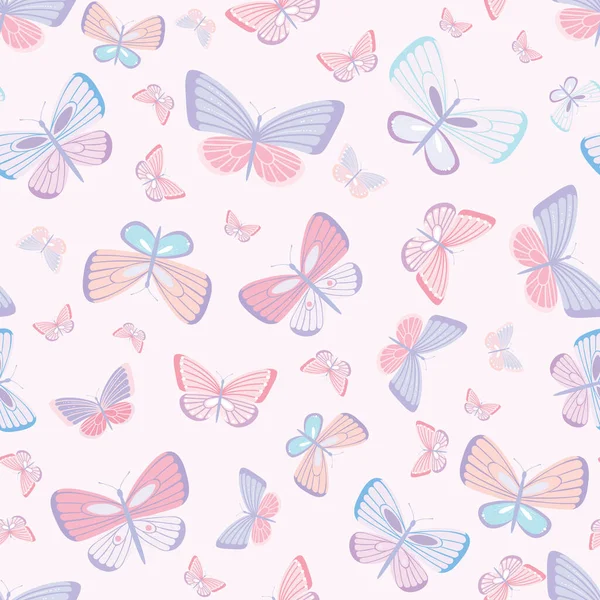 彩蝶无缝重复图案设计 可爱蝴蝶矢量壁纸 少女春季图案背景 — 图库矢量图片