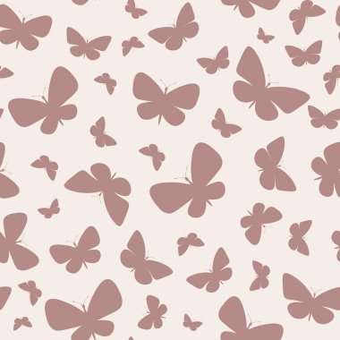 Vektör kelebeği kusursuz tekrarlanmayan desen tasarımı arka planı. Esmer, kadınsı bir geçmişi var. Rastgele kelebek siluetleri.