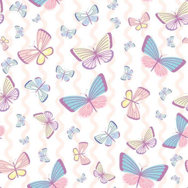 Vector Butterfly Federmuster Nahtlose Wiederholung Hintergrund Girly Tapete — Stockvektor