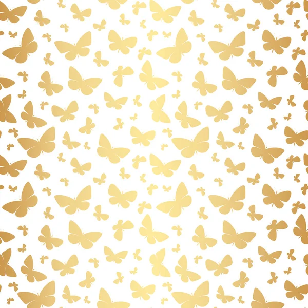 White Gold Seamless Butterfly Pattern Background — Stock Vector