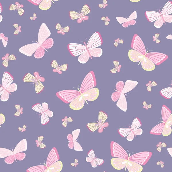Vector Butterfly Federmuster Nahtlose Wiederholung Hintergrund Girly Tapete Lila Hintergrund — Stockvektor