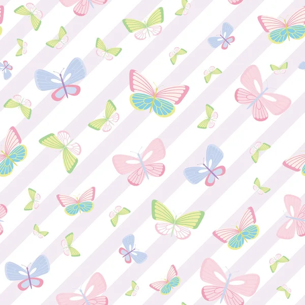 Schmetterling Wiederholen Muster Hintergrund Nahtlose Bunte Frühlingsmuster Streifenhintergrund — Stockvektor