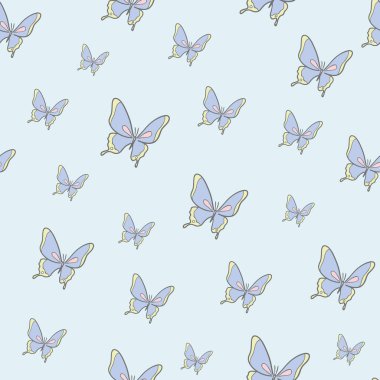 Mavi kelebek vektör desenli kusursuz arka plan. Kız yay desenli arkaplan.