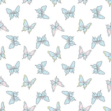 Pastel mavi kelebek vektör deseni pürüzsüz arka plan.