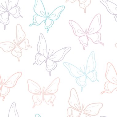Pastel kelebek kusursuz tekrar desenli dizayn, sevimli kelebek vektör duvar kağıdı. Kız yay desenli arkaplan.