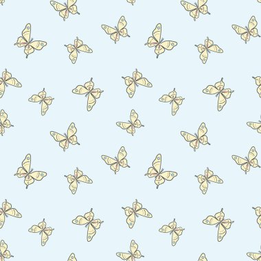 Mavi ve sarı kelebek vektör deseni kusursuz arka plan. Tatlı bahar arkaplanı.
