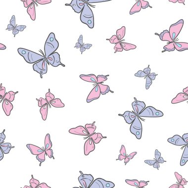 Kelebek desenli arka plan, pürüzsüz renkli yay deseni. Mavi ve pembe.
