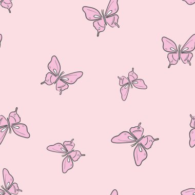 Pembe kelebek vektör deseni pürüzsüz arka plan.