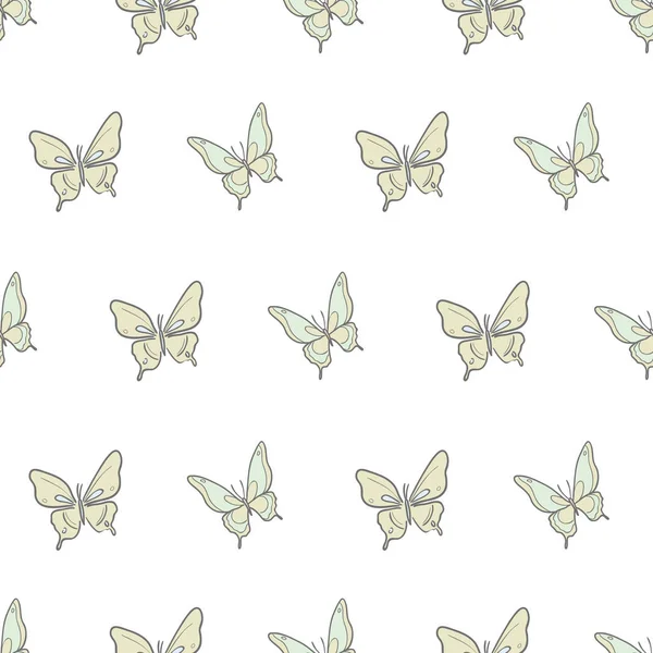 Giallo Modello Vettoriale Farfalla Verde Senza Soluzione Continuità Ripetere Sfondo — Vettoriale Stock