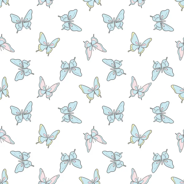Pastel Blue Butterfly Vector Pattern Seamless Repeat Background — Stock Vector