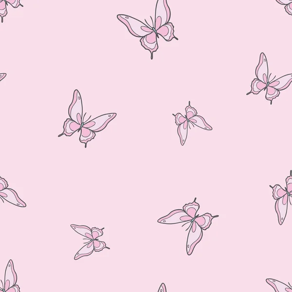 Rosa Schmetterling Vektor Muster Nahtlose Wiederholung Hintergrund — Stockvektor