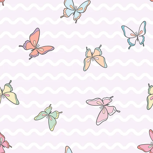 Vector Butterfly Federmuster Nahtlose Wiederholung Hintergrund Girly Tapete — Stockvektor