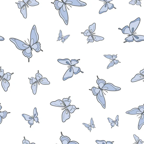 Blue Butterfly Vector Pattern Seamless Repeat Background Girly Spring Pattern — Stock Vector