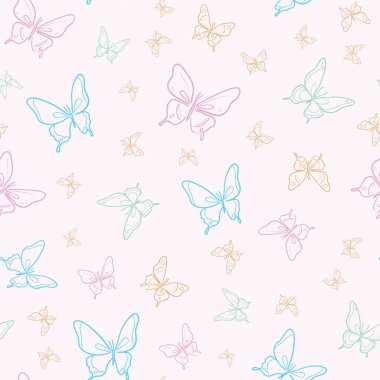 Vektör kelebeği kusursuz tekrarlanmayan desen tasarımı arka planı. Pastel desen.