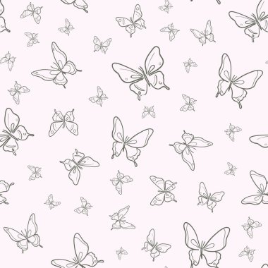 Pembe ve gri vektör kelebeği kusursuz tekrarlanmayan desen tasarım arka planı.