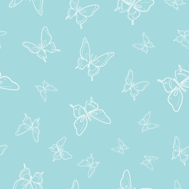 Vektör kelebeği kusursuz tekrarlanmayan desen tasarımı arka planı. Mavi çizgili kelebek deseni.