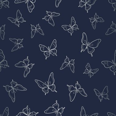 Vektör kelebeği kusursuz tekrarlanmayan desen tasarımı arka planı. Gümüş ve mavi.