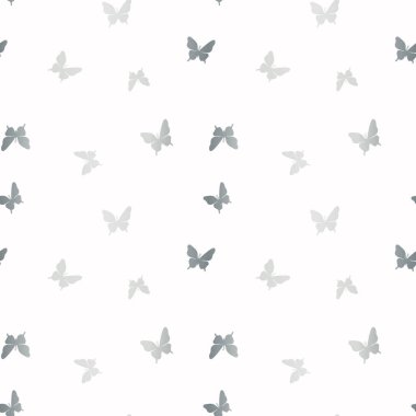 Vektör kelebeği kusursuz tekrarlanmayan desen tasarımı arka planı. Gümüş ve beyaz desen.