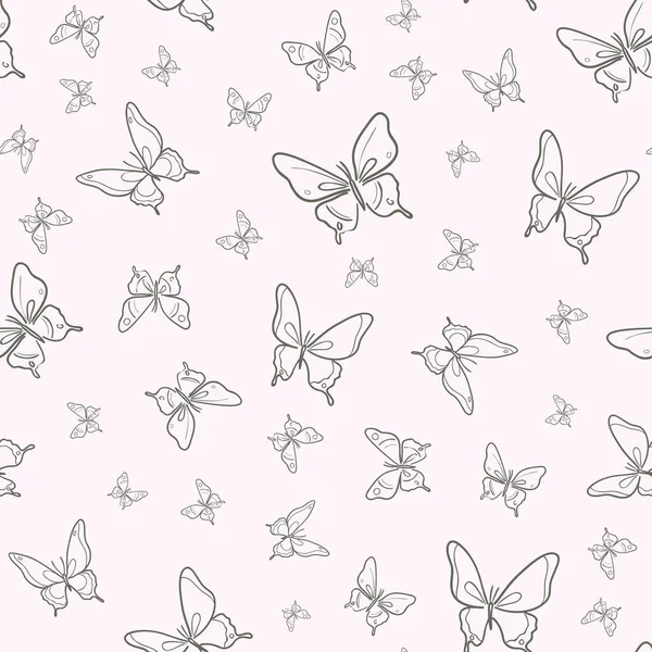 粉色和灰色矢量蝴蝶无缝重复图案设计背景 — 图库矢量图片