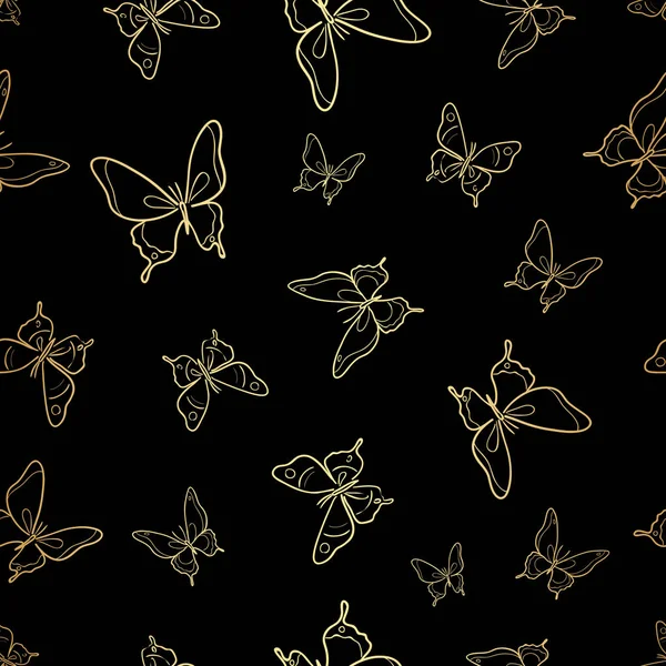 Черно Золотая Бабочка Векторная Бабочка Бесшовный Повторяющийся Дизайн Шаблона Фона — стоковый вектор