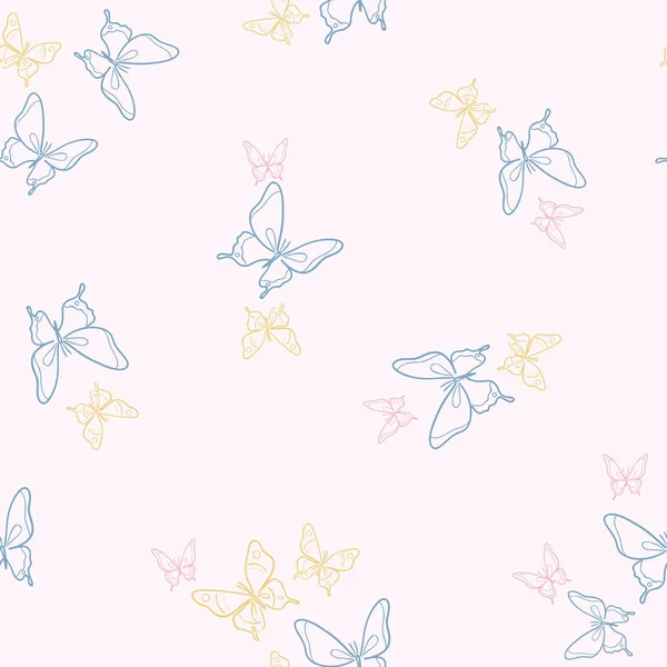 Girly Butterfly Pattern Seamless Vector Background Cute Spring Wallpaper Pastel — Stock Vector