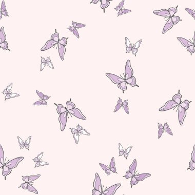 Pastel kelebek kusursuz tekrar desenli dizayn, sevimli kelebek vektör duvar kağıdı. Kız yay desenli arkaplan.
