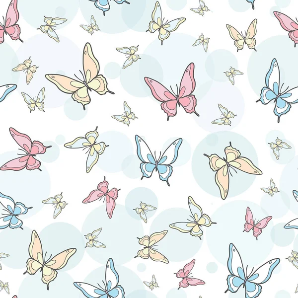 Pastel Vlinder Naadloze Herhaling Patroon Ontwerp Leuke Vlinder Vector Wallpaper — Stockvector