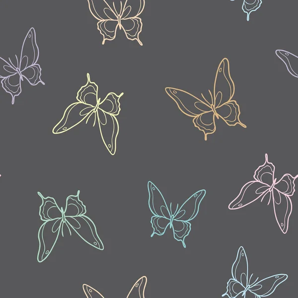 Vector Butterfly Seamless Repeat Pattern Design Background Dark Colorful Pattern — Stock Vector
