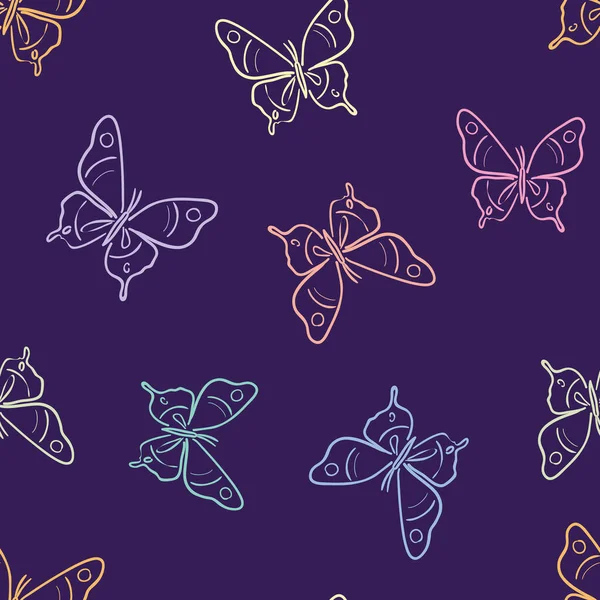 Векторная Бабочка Узоров Повторяет Рисунок Фона Темно Фиолетовое Основание Красочными — стоковый вектор