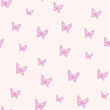 Pastel kelebek kusursuz tekrar desenli dizayn, sevimli kelebek vektör duvar kağıdı. Kız yay desenli arkaplan.
