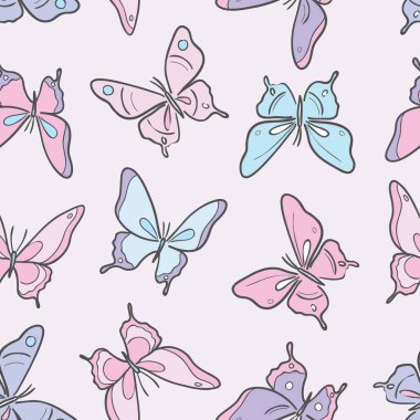 Pastel kelebek kusursuz tekrar desenli dizayn, sevimli kelebek vektör duvar kağıdı. Kız yay desenli arkaplan.