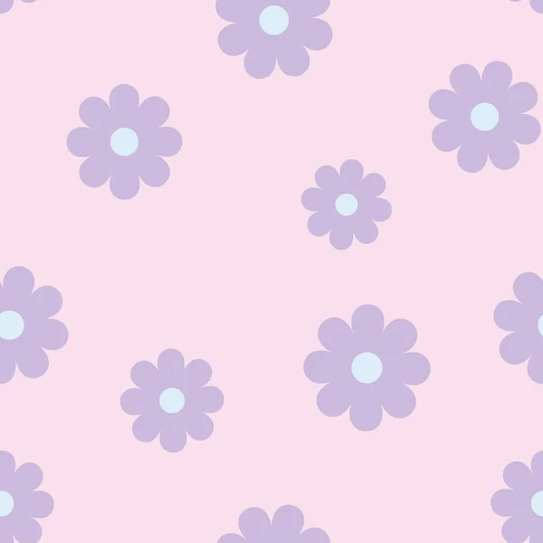 ベクトルフラワーパターン シームレスな花の背景 紫の花 単純な幾何学的な花 紫とピンクのデザイン — ストックベクタ