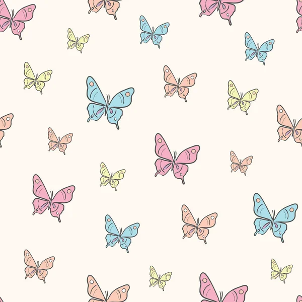 ベクター蝶のシームレスな繰り返しパターンデザインの背景 パステル蝶のパターン — ストックベクタ