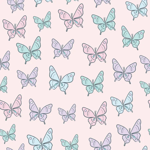 Pastel kelebek kusursuz tekrar desenli dizayn, sevimli kelebek vektör duvar kağıdı. Kız yay desenli arkaplan.