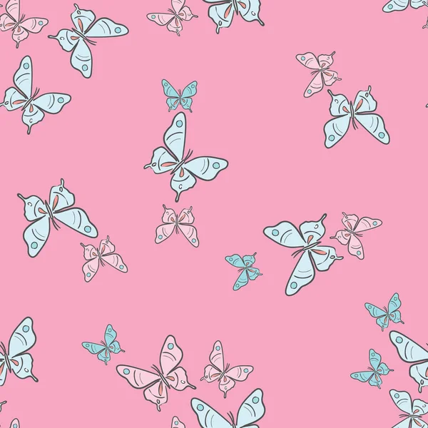 Vector Butterfly Nahtlose Wiederholung Muster Design Hintergrund Pinkfarbenes Schmetterlingsmuster — Stockvektor