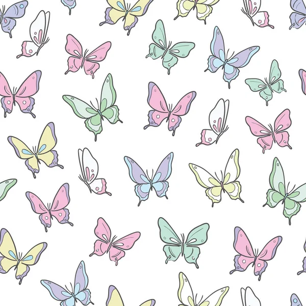 Vector Butterfly Spring Pattern Seamless Repeat Background Girly Wallpaper — Stock Vector
