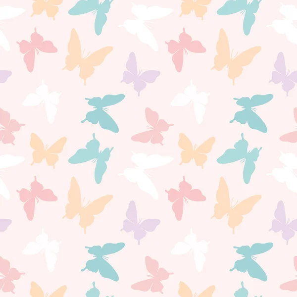 Vektör kelebeği kusursuz tekrarlanmayan desen tasarımı arka planı. Basit kelebek silueti, tatlı kız pastel deseni. Vintage kelebek deseni.