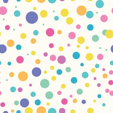 Konfeti vektör deseni, kusursuz tekrar, geometrik renkli soyut arkaplan, dağınık daireler.