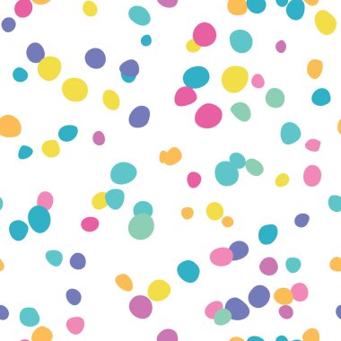 Renkli vektör deseni, rastgele dağınık şekiller, şirin mozaik arkaplan, kusursuz yineleme