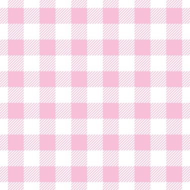 Gingham ekose vektör deseni, pembe ve beyaz kareli arka plan tekrarla