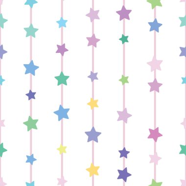 Renkli geometrik vektör deseni, kusursuz tekrar, yıldızlı dikey çizgiler, soyut arkaplan