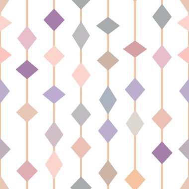 Pastel geometrik vektör şablonu, kusursuz tekrar, eşkenar dörtgen elemanlı dikey çizgiler, soyut arkaplan