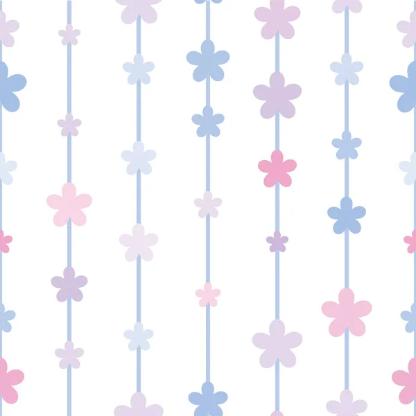 Blue Pink Flowers Geometric Vector Pattern Seamless Repeat Floral Print — ストックベクタ