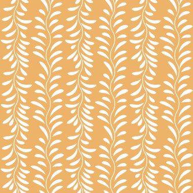 Turuncu ve beyaz yaprak vektör deseni, kusursuz botanik iz, çelenk arkaplan, sonu gelmeyen tekrar eden fayans..
