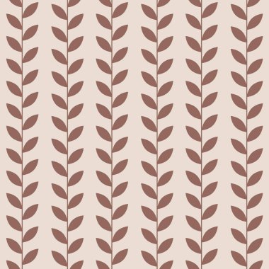 Kahverengi, retro yaprak vektör deseni, pürüzsüz botanik izi, çelenk arka planı, sonu gelmeyen tekrar eden fayans..
