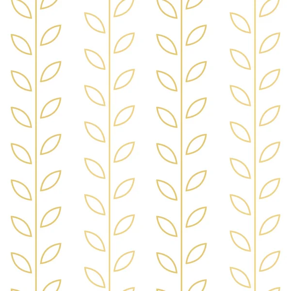 ゴールドとホワイト ミニマルなリーフベクトルパターン シームレスな植物プリント ガーランドの背景 無限の繰り返しタイル — ストックベクタ