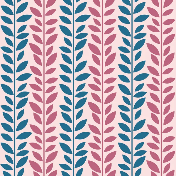 Blue Red Leaf Vector Pattern Seamless Botanical Print Garland Background — Vector de stock