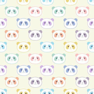 Şirin panda pürüzsüz desen, renkli pastel pandalar, vektör illüstrasyonu, bitmeyen tekrarlanan arka plan..