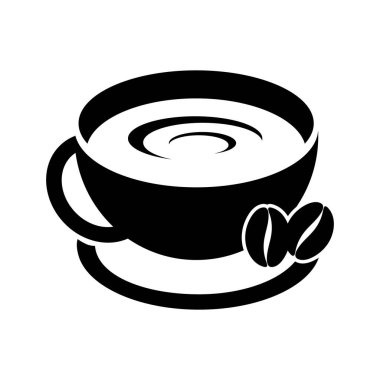 Vektör kahve bardağı simgesi, basit logo, kahve çekirdekli grafik element