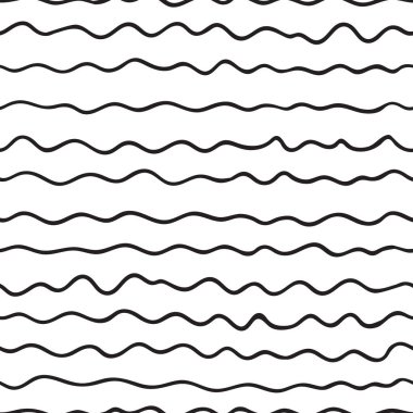 Siyah ve beyaz el çizimi dalga vektör deseni, yatay çizgiler arka plan